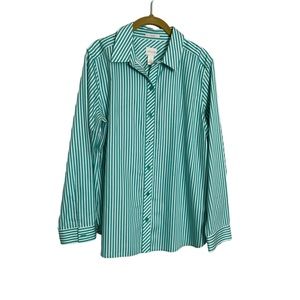Chicos No Iron Green Vertical Stripe Button Down Blouse 1/M